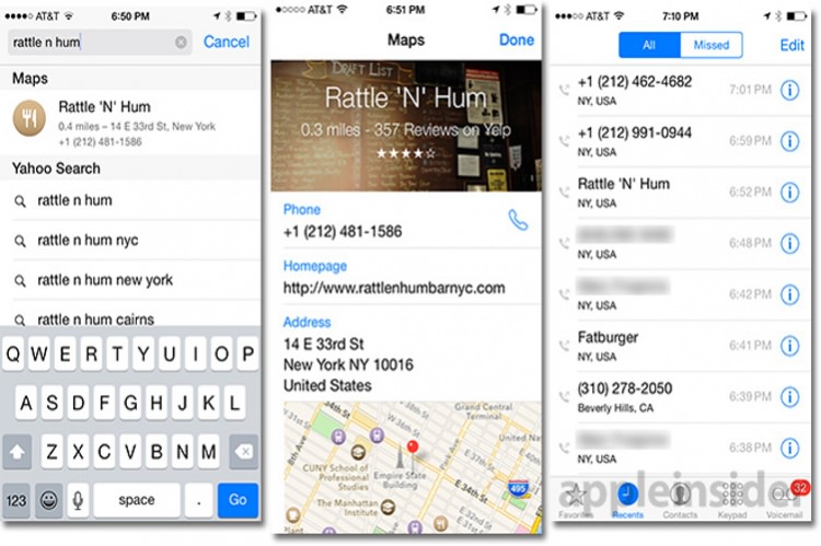پنجمین بتای iOS 8 اطلاعات مکانهای مورد نیاز بر روی نقشه را به لیست تماسهای اخیر میآورد