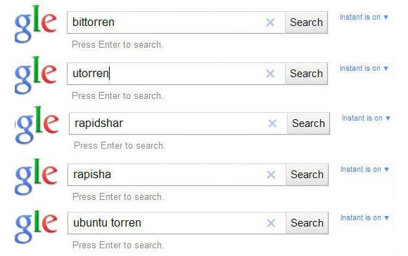 گوگل عبارت های bittorrent, rapidshare و سایت های اشتراک گذاری را سانسور می کند