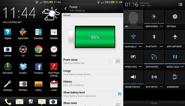 پیش نمایش قابلیتهای اندروید 4.2.2 برای HTC One : میزان درصد باتری در نوار اعلانیهها، منوی تنظیمات سریع و قابلیتهای بیشتر