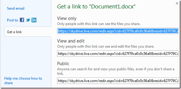 Skydrive link to file