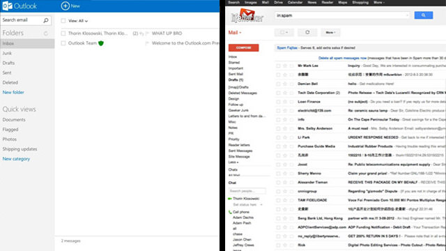 gmail vs outlook interface