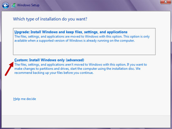 Windows 8 custom install 