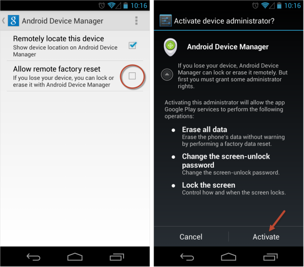 Enable Android Device Manager